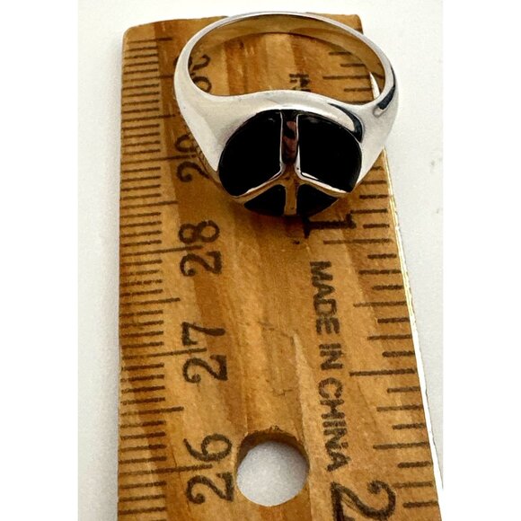 Inspirational Silver Tone Peace Ring Black Inlay Signed RSC Vintage - Picture 9 of 9
